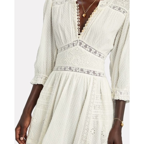 Love Shack Fancy Leno Mini Dress Long Sleeve V Neck Womens White Size 2 - Picture 2 of 15